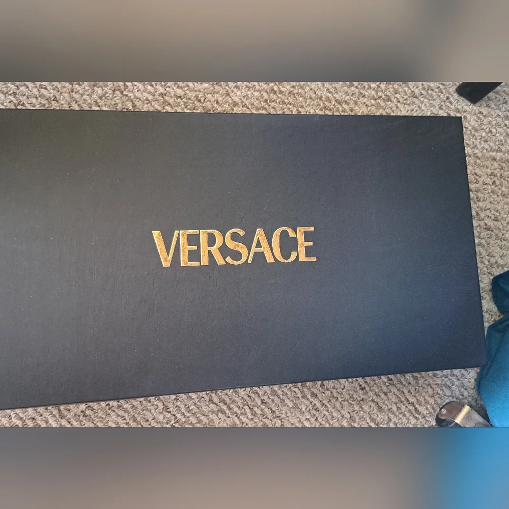 Versace Black Patent Leather Knee High Combat Boots – Gold Medusa **SEE COMMENT